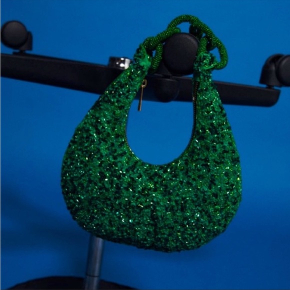 Zara Handbags - ZARA KELLY GREEN BEADED SHOULDER BAG
